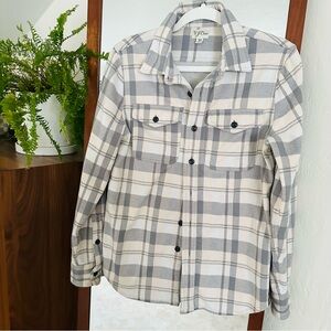 Gray and White Plaid Button-Up Shirt